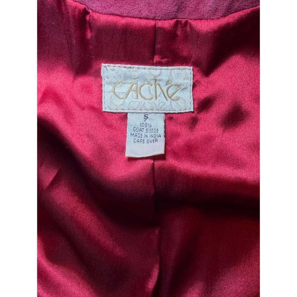 Caché Raspberry Pink Genuine Suede Ruffle Trim Fitted Jacket S - Picture 8 of 8